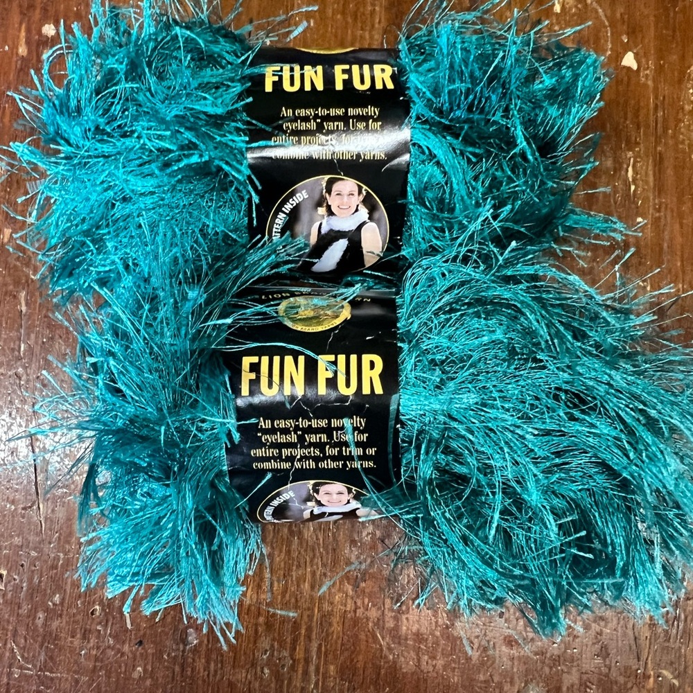 Lion Brand Yarn Fun Fur Peacock 100% Polyester Lot of 2 Skeins